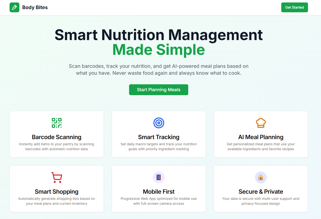 Body Bites Login Screen